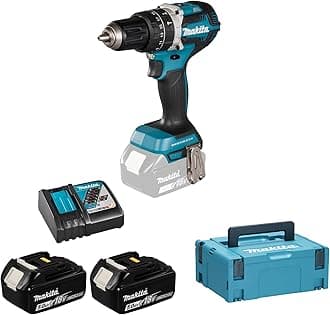 DHP484RTJ 18V Li-Ion LXT Brushless Combi Drill Complete with 2 x 5.0 Ah Li-Ion Batteries and Charger Supplied in A Makpac Case, LARGE
