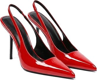 Women's Slingback Stiletto High Heels Pointed Toe Slip On Pumps Shoes Patent Leather Stretch Strap Backless Dress Heels
