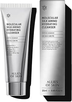 - Allies of Skin Hydrating Silk Amino Travel Size Face Cleanser | Gentle Daily Face Wash with Vitamin C & Hyaluronic Acid | Moisturizing and Silky Soft for Dry and Sensitive Skin (0.8 fl oz)