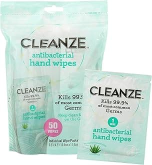 Antibacterial Hand Sanitizing Individual Hand Wipe Packets, 50 Unscented Disinfecting Hand Sanitizer Wipes with Aloe for Travel, Kills 99.9% of Germs