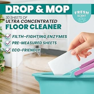 Ultra Concentrated Floor Cleaner: 30 Eco-Friendly 100% Dissolvable Sheets, Filth-Fighting Enzymes, Plastic-Free Packaging. Just Drop & Mop!