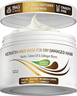 VITAMINS Hair Cosmetics Keratin Hair Mask for Damaged Hair - Protein Keratin Treatment Deep Conditioner for Dry Locks - Collagen Biotin & Castor Oil Repair Dryness & Enhance Shine - 400 ML