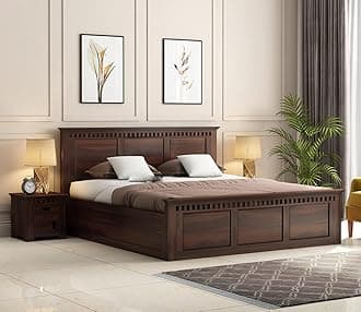 AAKROCRAFTS Sheesham Wood Queen Size Bed with Box Storage Wooden Double Bed Cot Bed Furniture for Bedroom Living Room Home (Walnut Finish)