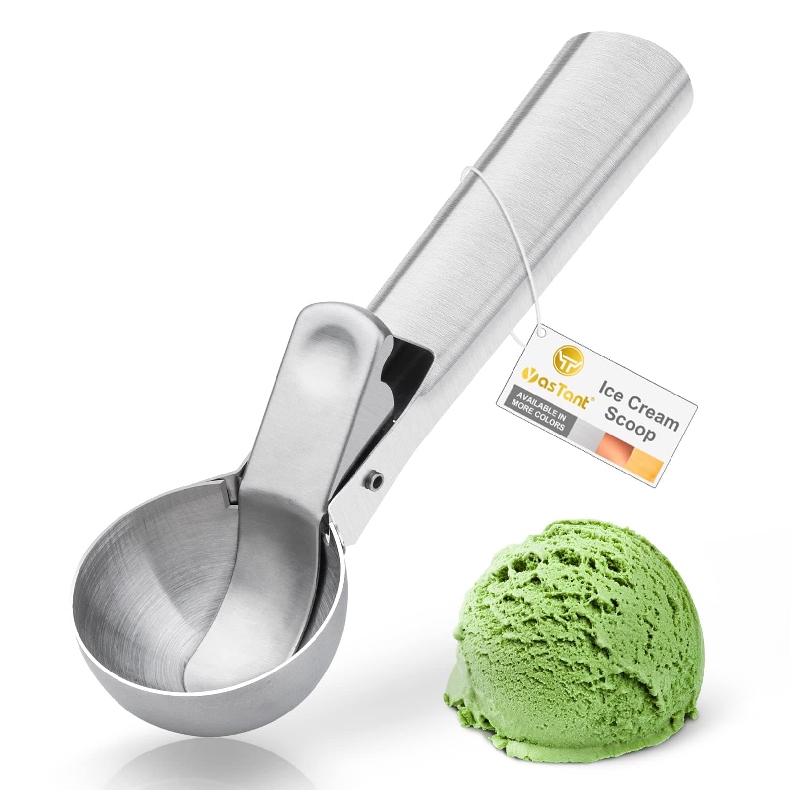 Premium Ice Cream Scoop with Trigger Ice Cream Scooper Stainless Steel, Heavy Duty Metal Icecream Scoop Spoon Dishwasher Safe, Perfect for Frozen Yogurt, Gelatos, Sundaes, Medium Silver