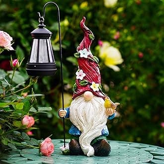 Gnomes Outdoor Statue with Solar Lights,Solar Garden Gnomes Decorations for Yard Patio Outside Gnome Garden Decor, Gnomes Gifts for Women Mom