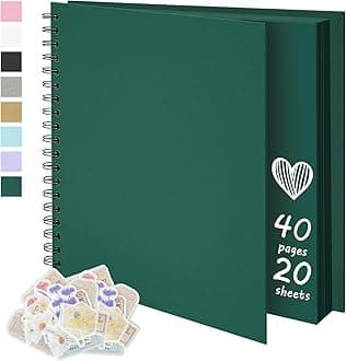 8X8 Inch DIY Scrapbook Photo Album, Kraft Blank Paper Scrap Book 40 Pages Memory Book for Wedding Family, Dark Green