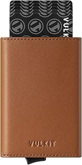 VULKIT Credit Card Holder RFID Blocking Mens Leather Bifold Card Wallet Automatic Pop Up for 9 Cards with ID Window & Coin Pocket