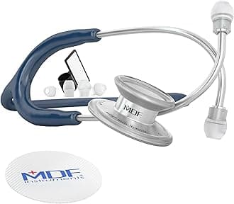 MD One Stainless Steel Stethoscope, Adult, Navy Blue Tube, Silver Chestpieces-Headset, MDF77704
