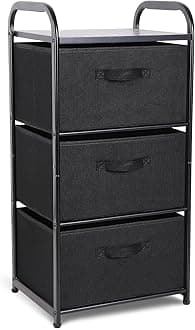 MAX Houser Dresser Storage with 3 Easy Pull Fabric Drawers, Fabric Dresser Tower,Vertical Storage Unit for Bedroom,Chest of Drawers with Metal Frame, Wooden Tabletop, for Living Room, Closet (Black)