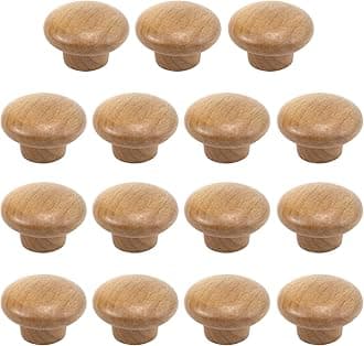 MY MIRONEY 15PCS Round Wood Finished Cabinet Knobs 1.5" Diameter Round Mushroom Shape Drawer Knobs Pulls Handles Solid Wooden Knobs Beech Wood Furniture Dresser Pulls with Screws