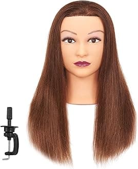 Mannequin Head 20"-22" 100% Human Hair Hairdresser Training Head Mannequin Doll Head Cosmetology Manikin Training Head Hair for Practice Cutting Braiding with Free Clamp Holder 92022LB0414