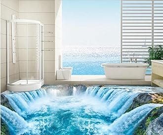 Wall Mural Wallpaper 144 x 100 inch (Width x Height) 3D PVC Flooring Custom 3D Bathroom Flooring Wallpaper Great Falls to Draw 3D Flooring Mural Photo Wallpaper for Walls 3D