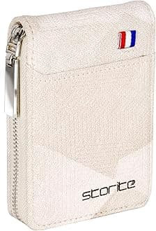 Storite PU Leather Vertical Credit Debit Card Holder Money Wallet Zipper Coin Purse for Men Women (Beige - 11.5 x 2 x 8 Cm)