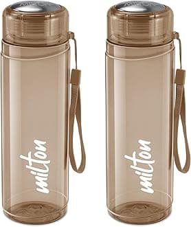 MILTON Hector 1000 Pet Water Bottle, Set of 2, 1 Litre Each, Brown, Reusable Plastic Fridge Bottle, BPA Free and Leak Proof Bottles for Travel, Work
