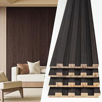 Slat Wood Wall Paneling for Interior and Ceiling Decoration - Pack of 4pcs + 1pc End-Trim, Size 108 x 5.7in.- Smoked Oak