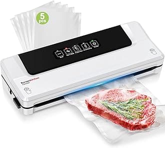 Bonsenkitchen Vacuum Sealer, Fast-Compact Vacuum Sealer Machine, Globefish Technology for High-Speed Continuous Working, Multi-Functional Food Vacuum Sealer with Vacuum Bags & Accessory Hose, White