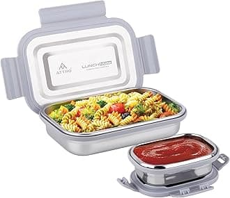 Lunchmate Stainless Steel Lunch Box with 1 Small Container Airtight Spill-Proof BPA Free Food Grade Ideal for Office, School, Picnic, 800ml+180ml- Grey