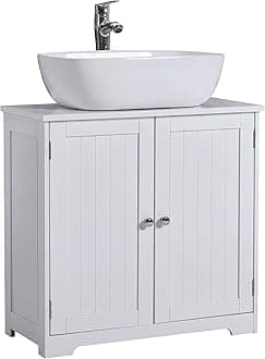 Bath Vida Priano 2 Door Bathroom Under Sink Floor Cabinet | White | Space-Saving Storage | 60H x 60W x 30D cm | Adjustable Shelf | Freestanding | Modern Wooden Storage Unit