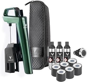 Coravin Timeless Six Plus Wine Storage System - Glass Wine Saver - 3 Pure Argon Gas Capsules, 6 Screw Caps and Wine Aerator - Limited Edition 2024 Forest Green