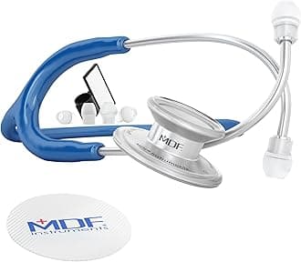 MDF Instruments, MD One Stainless Steel Premium Dual Head Stethoscope, Adult, Royal Blue Tube, Silver Chestpieces-Headset, MDF77710