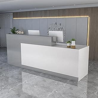 Reception Counter With Lockable Drawers, Modern Retail Desk, Wooden Computer Table for Checkout Office/Beauty Salon/Lobby E-Right
