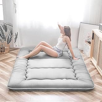 MAXYOYO Japanese Floor Mattress, Thicken Daybed Futon Sleeping Pad Foldable Roll Up Mattress Boys Girls Dormitory Floor Lounger Bed Couches and Sofas, Grey, Twin Size