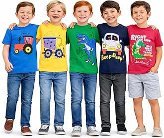 Boys Cotton T-Shirts Pack of 5 |Soft Cotton Breathable Fabric | Half Sleeve Round Neck | Multicolor Casual Wear Combo | Kids Clothing for 2–16 Years