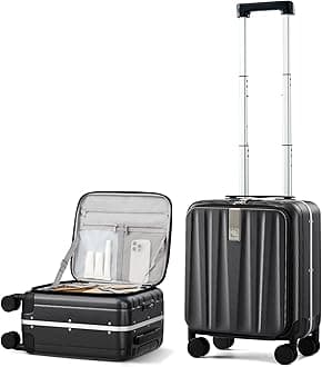 Hanke 16 inch Underseat Carry On Suitcases with Wheels,Lightweight Hard Shell Carry on Luggage with Wheels for Weekender,Top Opening Small Suitcase,Travel Luggage for Womem Men,Jet Black.