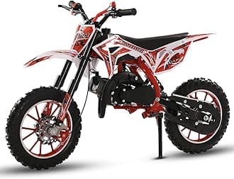 49cc Kids Dirt Bike, Gas Powered 2-Stroke Mini Motocross Motorcycle, Off-Road Dirtbike for Kids 8-14 with Front/Rear Disc Brakes, Shock Absorption, Soft Seat Cushion