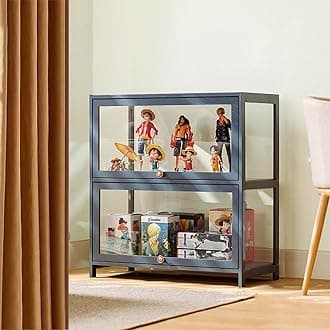 Curio Display Case with glass Cabinet Door,large Flip Door Display Cabinet,Storage Shelves with Acrylic Glass Door,Collectibles Toy Organizers Rack,Glass curio cabinet for Collectibles 80*73cm gray