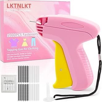 Stitch Gun for Clothes - Includes 6 Fine Needles, 1000 White & 1000 Black Fasteners, Handheld Stitch Gun - Quick Clothing Fixer, Tag Gun for Clothes (Pink Yellow)