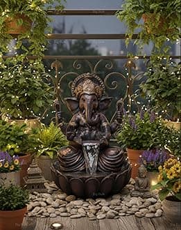 Kamal/Lotus Ganesh Gannpati Fiber Indoor Outdoor Fountain with Led Lights for Home Decor and Office Decoration Or Gifting (Big:Size;: 90 cm X 65 cm X 65 cm) (Lotus Ganesh Big)