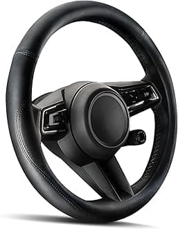 HOTOR Car Steering Wheel Cover - Universal Car Accessory for Diverse Cars, Leather Cover with Anti-Slip Lining, for Steering Wheel with a Diameter of 14.5"-15",Black