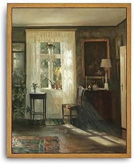 Roslynity Framed Canvas Wall Art Vintage Print Oil Painting Sunlit Decor Old House Sunlight Rustic Moody Retro Aesthetic Artwork for Home Living Room Bedroom Bathroom Wall Decor (8 x 10 inches)