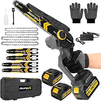 - 8" & 6" Mini Chainsaw Brushless, 2026 Upgraded 2x4.0AH Battery Portable Handheld Small Cordless Saw with 4 x Guide Plate, Electric Hand Saw Motosierra for Wood/Tree Cutting Gardening Pruning
