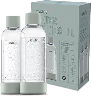 Carbonating Bottles 2Pck 1L - Compatible With Drinkmate, Wassermaxx, Aqvia, Sodapop and Levivo - Quick-Lock Reusable Bottles - Lid and Base Made of Wood Composite - BPA Free - Sage Green