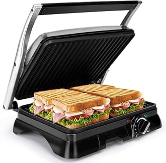 Aigostar Sandwich Toaster 2000W Toastie Maker, Deep Fill Panini Press with Improved Non-Stick Coating, 180° Flat Open Large Grill, Adjustable Temperature Control, Drip Tray, Stainless Steel