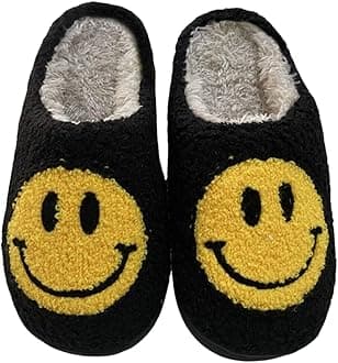 KEYUSHOPHappy Face Slippers for Kids Smile Face House Slippers Soft Plush Warm Preppy Slipper Anti-Slip Winter Fuzzy House Shoes for Toddler Girls