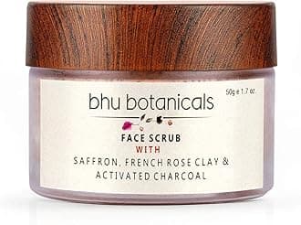 bhu botanicals Skin Brightening Face Scrub| Saffron | French Rose Clay | Activated Charcoal | Tan Removal | Deep Exfoliation | Oily to Normal skin | Dry to sensitive skin| 50 gm
