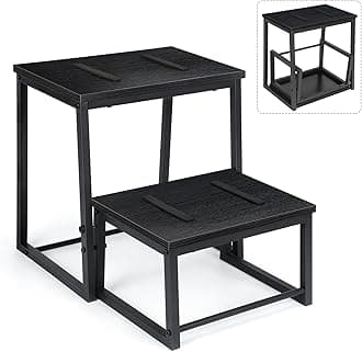 LIANTRAL Step Stool for Adults and Children, 2 Step Stool, Steel and Sturdy Wooden Stool, Load Capacity up to 200 kg, Step Stool for Bed, Kitchen, Bathroom (Black)