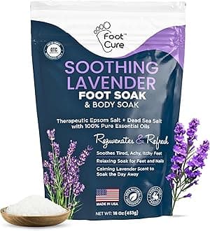 FOOT CURE Soothing Lavender Soak with Epsom Salt - Best Toenail Treatment, & Softens Calluses - Soothes Sore & Tired Feet, Odor Scent, Spa Pedicure - Made in USA 16 oz