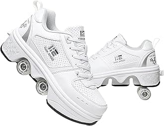 2-in-1 Roller Skates Shoes with Retractable 4 Wheels & Pop-Out Deformation Sneakers Outdoor Sports Skating Shoes for Girls Boys