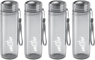 MILTON Hector 1000 Pet Water Bottle, Set of 4, 1 Litre Each, Grey, Reusable Plastic Fridge Bottle, BPA Free and Leak Proof Bottles for Travel, Work