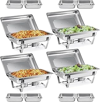 WILPREP Chafing Dish Buffet Set, 4 Pack 9L Chafers for Catering with 4 Full & 8 Half Size Pans Lids Foldable Frames Fuel Holders, Stainless Steel Food Warmers for Parties Buffets Banquets Dinners