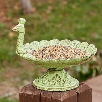 Cast Iron Bird Baths for Outdoors,Cast Iron Bird Feeder, Metal Bird Bath,Vintage Peacock Shape,Home Garden Lawn Yard Table Decorations（Light Green）