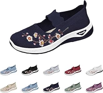 UK Women's Mary Jane Orthopedic Shoes Slip on Soft Cushion Walking Elastic Trainers Casual Comfortable Working Nurse Shoes Breathable Walking Running Trainers Clearance