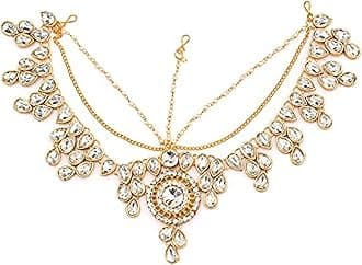 Handicraft Kottage Latest Hair Jewelry Traditional White Pearl Stone Maang Tikka Jewellery | Chain Mathapatti | Bridal tika Jewellery Set for Women & Girls | Maang Tikka for Women