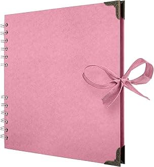 Bstorify Square Scrapbook Photo Albums 60 Pages (21 x 21 Cm) Pink Thick Paper, Hardcover, Metal Corners, Ribbon Closure - Ideal for Your Scrapbooking Albums, Art & Craft Projects (Pink, 21 x 21 Cm)