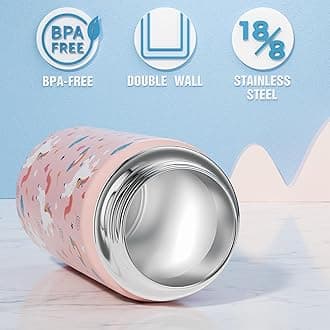 Fimibuke Kids Insulated Water Bottle - 14oz BPA-FREE Double Wall Vacuum Tumbler 18/8 Stainless Steel Leak Proof Cups with Straw Metal Bottle for School Boy Girl (2 Pack, UNICORN+WHITE DINOSAUR)