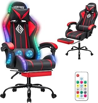 Gaming Chair Massage with LED RGB Lights and Footrest Ergonomic Computer Chair High Back Video Game Chair with Adjustable Lumbar Support Linkage Armrest Red and Black